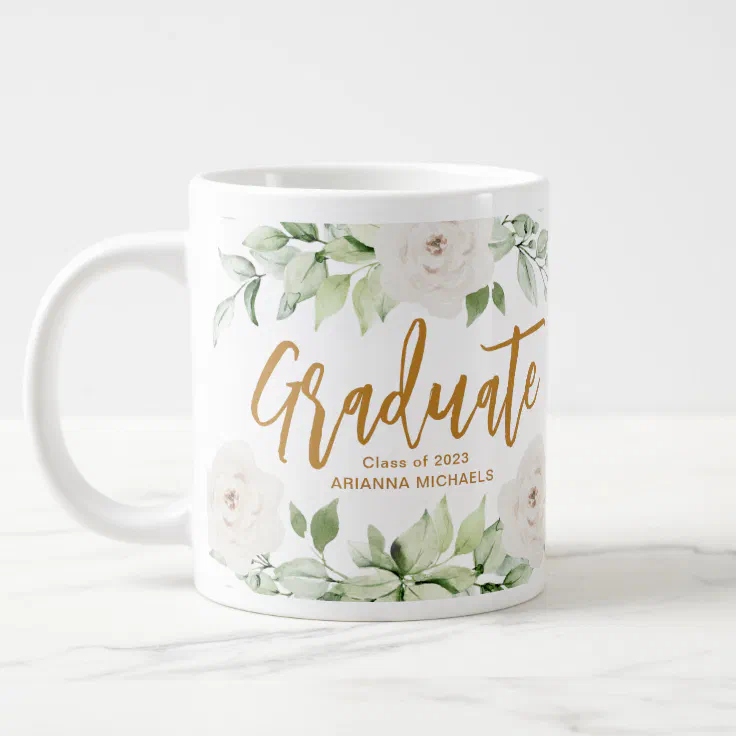 Pretty Floral Graduate Script 2023 Two Sided White Giant Coffee Mug