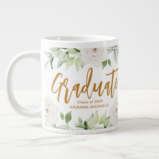 Pretty Floral Graduate Script Class Year Photo Giant Coffee Mug (Left)