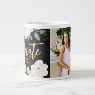 Pretty Floral Graduate Script Photo Black Giant Coffee Mug