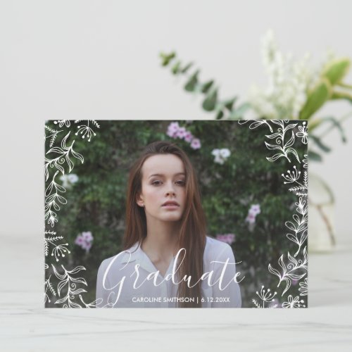 Pretty Floral Graduation Party Graduate Photo Invitation