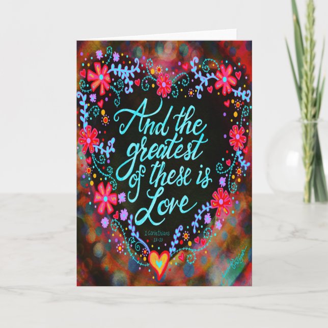 Pretty Floral Greatest is Love Heart Card (Front)