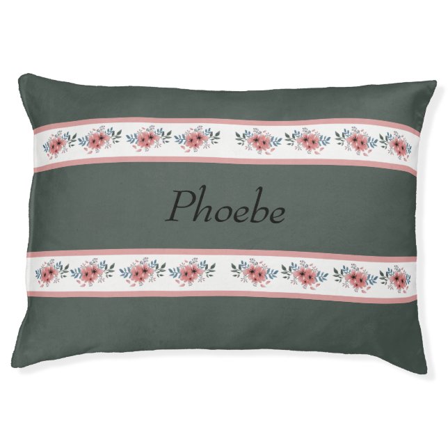 Pretty Floral Green Monogram Dog Bed (Front)