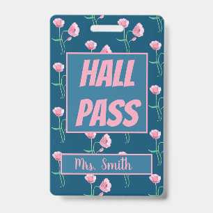 Pretty Floral Hall Pass with Name Badge