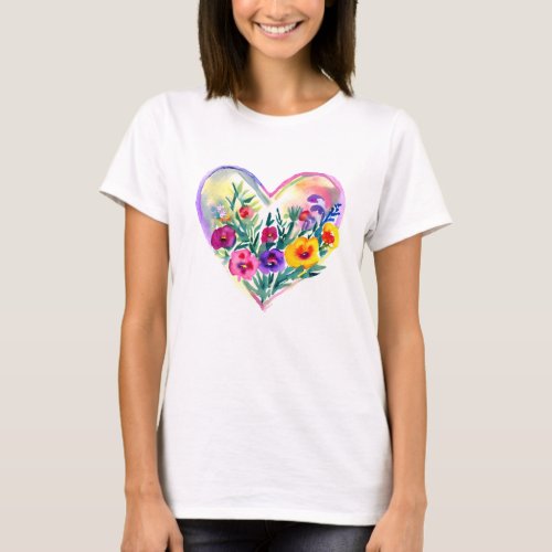Pretty Floral Heart Pastel Colors AI ART T_Shirt