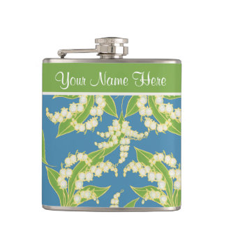 Pretty Floral Hip Flask: Lilies of the Valley Blue Flask