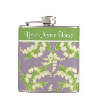 Pretty Floral Hip Flask: Lily of the Valley, Mauve Flask