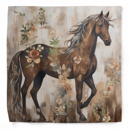 Pretty Floral Horse Painting Bandana