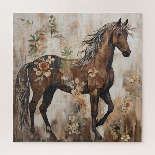 Pretty Floral Horse Painting Jigsaw Puzzle