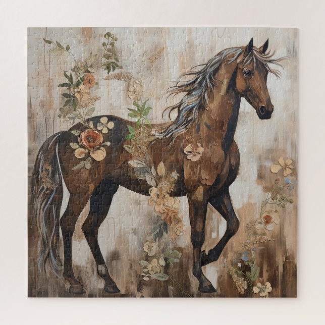 Pretty Floral Horse Painting Jigsaw Puzzle (Vertical)