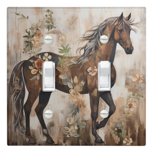 Pretty Floral Horse Painting Light Switch Cover