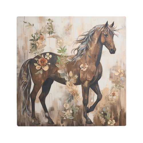 Pretty Floral Horse Painting Metal Print