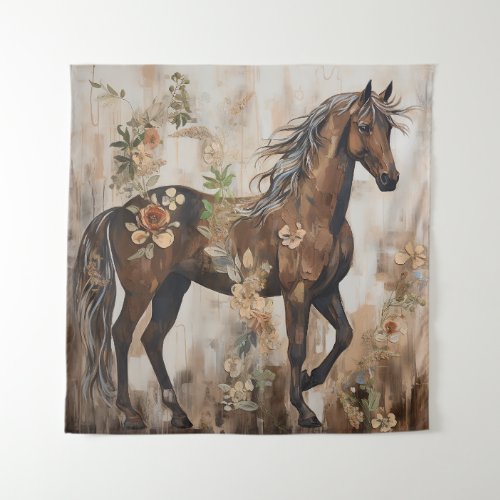 Pretty Floral Horse Painting Tapestry