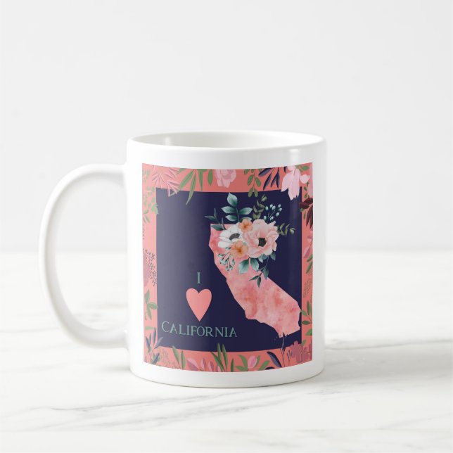 Pretty Floral I Love California State Map Coffee Mug (Left)
