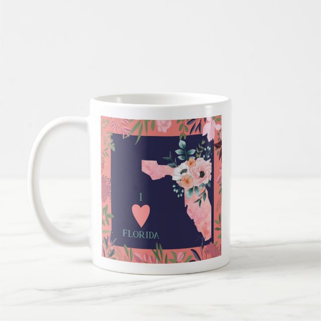 Pretty Floral I Love Florida State Map Coffee Mug (Left)