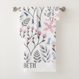 Pretty floral illustration falling botanical bath towel set