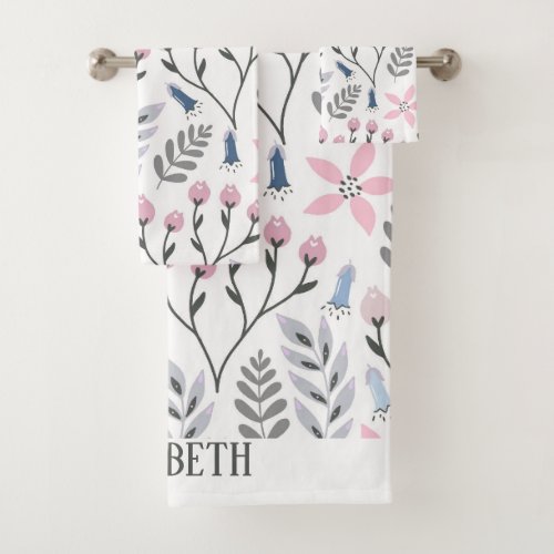 Pretty floral illustration falling botanical bath towel set