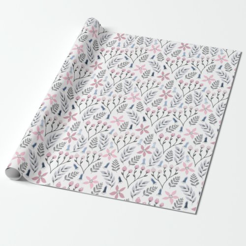 Pretty floral illustration falling botanical wrapping paper