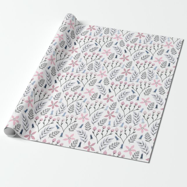 Pretty floral illustration falling botanical wrapping paper (Unrolled)
