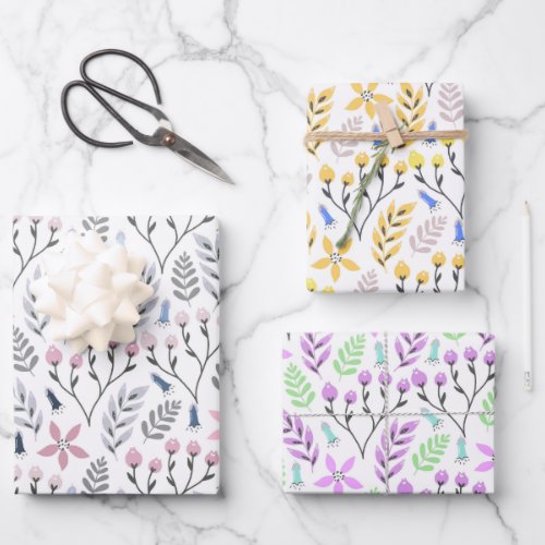 Pretty floral illustration falling botanical wrapping paper sheets