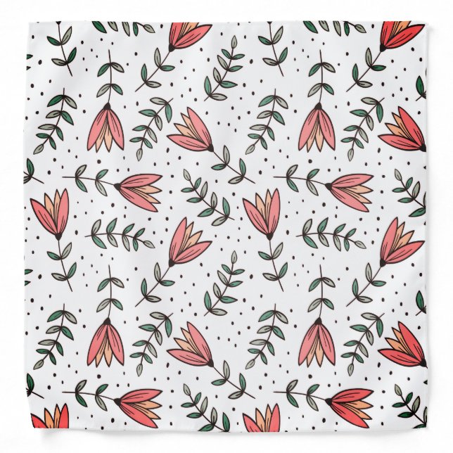 Pretty Floral Illustration Pattern Bandana (Front)