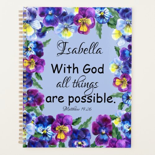 Pretty Floral Inspirational Bible Verse Name Planner
