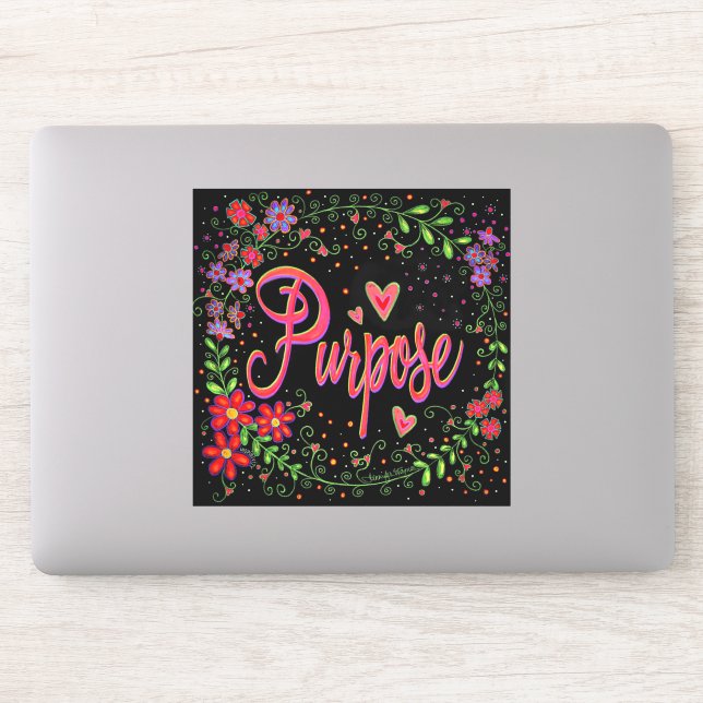 Pretty Floral Inspirational One Word Purpose Sticker (Computer)