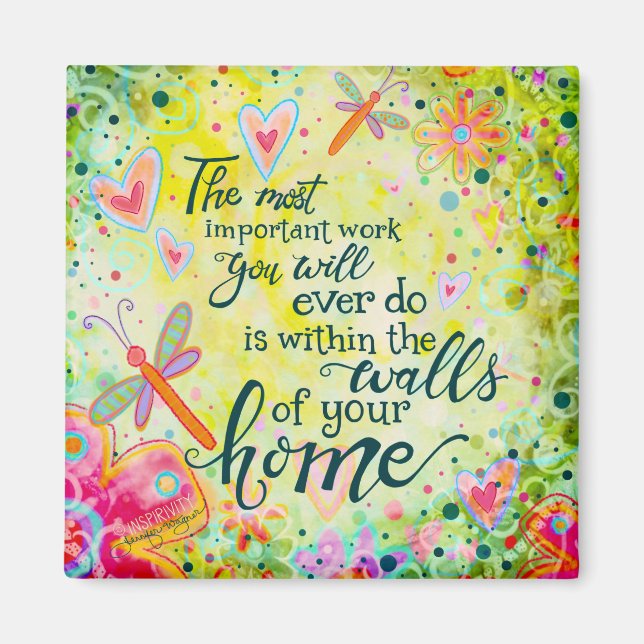 Pretty Floral Inspirational Quote Dragonfly Trendy Magnet (Front)