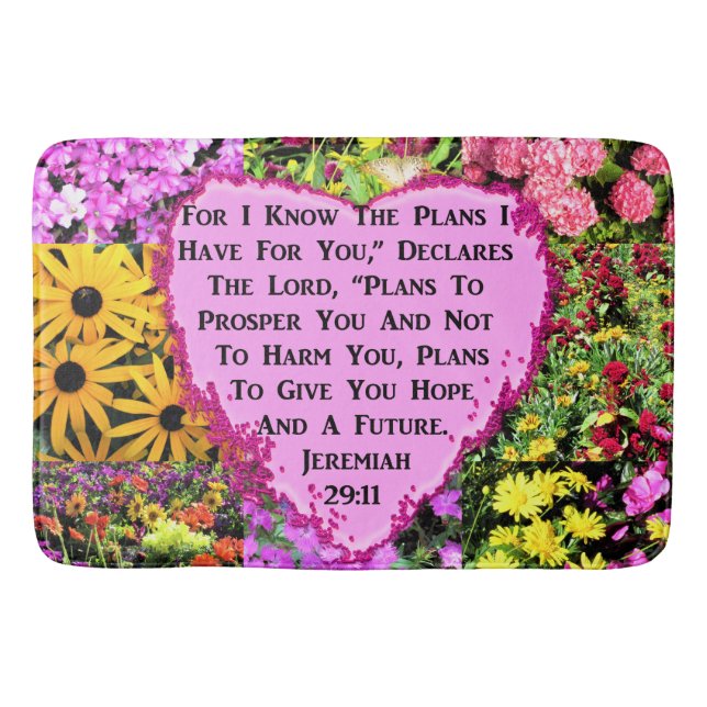 PRETTY FLORAL JEREMIAH 29:11 BIBLE BATHROOM MAT (Front)