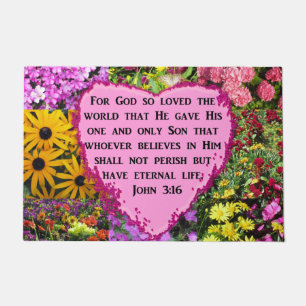 PRETTY FLORAL JOHN 3:16 DESIGN DOORMAT