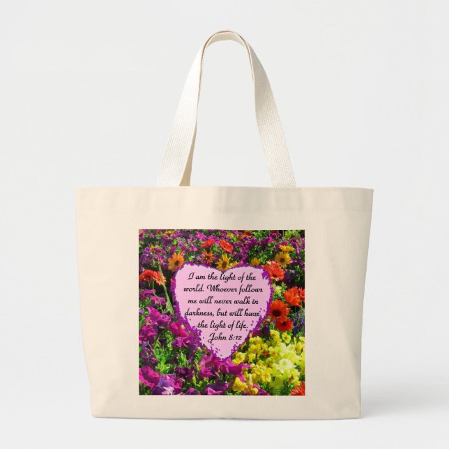 PRETTY FLORAL JOHN 8:12 PHOTO DESIGN LARGE TOTE BAG (Front)