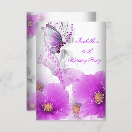Pretty Floral Lilac Butterfly Birthday Party SML Invitation