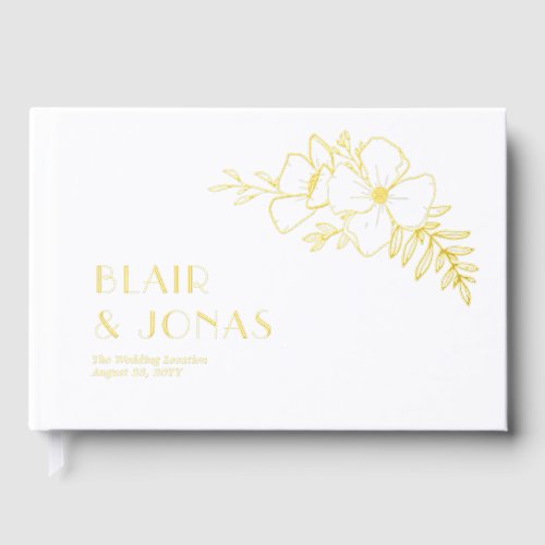 Pretty Floral Line Art White Gold Foil Wedding Foil Guest Book