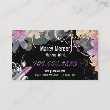 Pretty Floral Lipstick Makeup Artist Business Card by OLPamPam at Zazzle