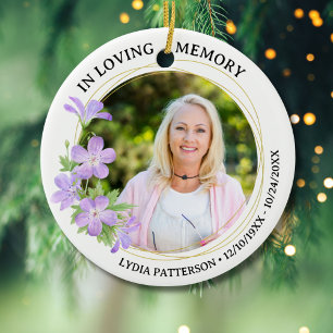 Pretty Floral Memorial Photo In Loving Memory Ceramic Ornament