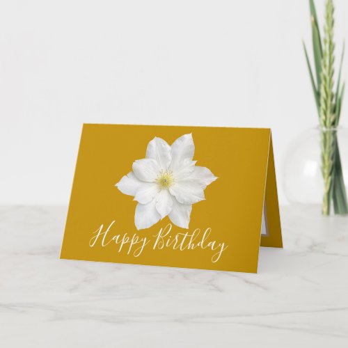 Pretty Floral Modern Clematis Flower Gold Birthday Card