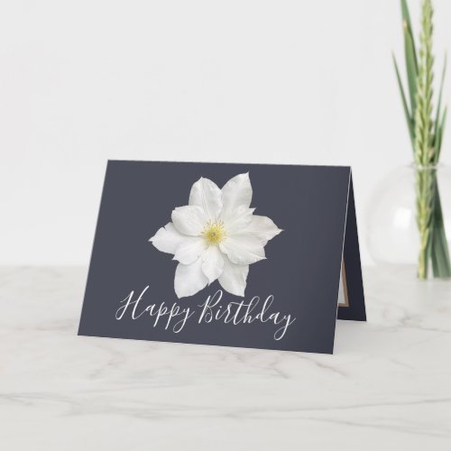 Pretty Floral Modern Clematis Flower Gray Birthday Card