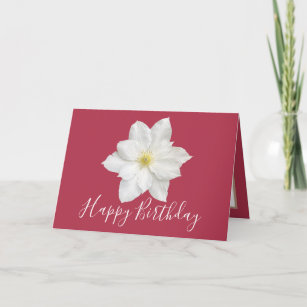 Pretty Floral Modern Clematis Flower Pink Birthday Card