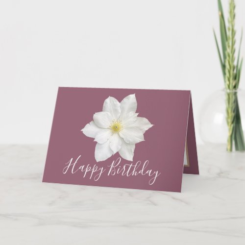 Pretty Floral Modern Clematis Flower Plum Birthday Card