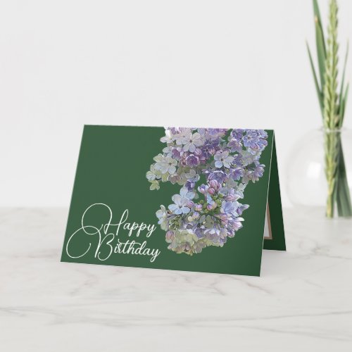 Pretty Floral Modern Lilac Flower Green Birthday Card
