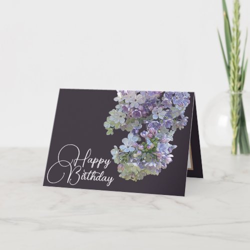 Pretty Floral Modern Lilac Flower Navy Birthday Card