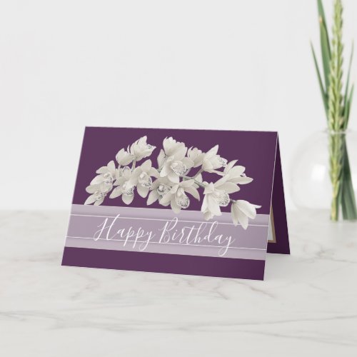 Pretty Floral Modern Orchid Flower Purple Birthday Card