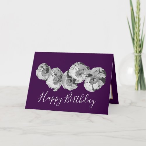 Pretty Floral Modern Poppy Flower Violet Birthday Card