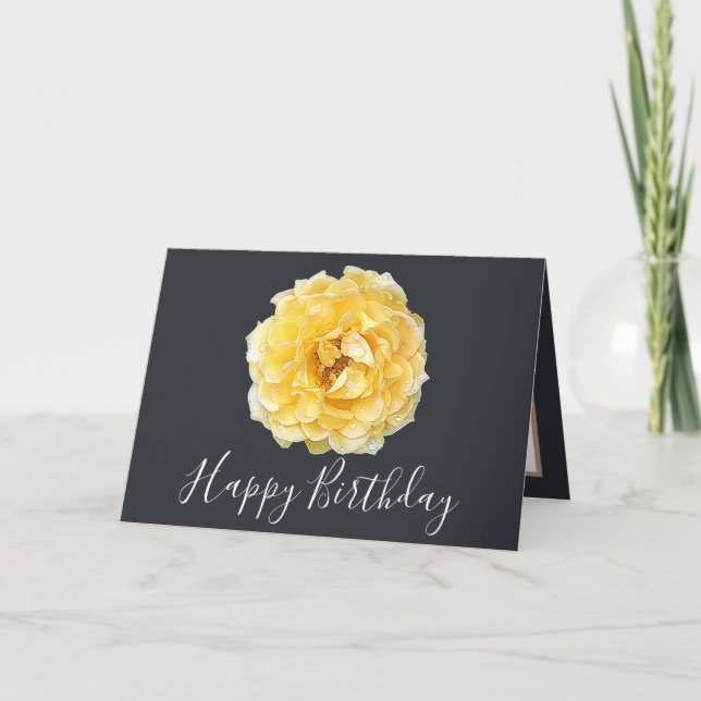 Pretty Floral Modern Rose Flower Gray Birthday Card (Front)