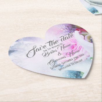 Pretty Floral Modern Save The Date Paper Coaster by personalized_wedding at Zazzle