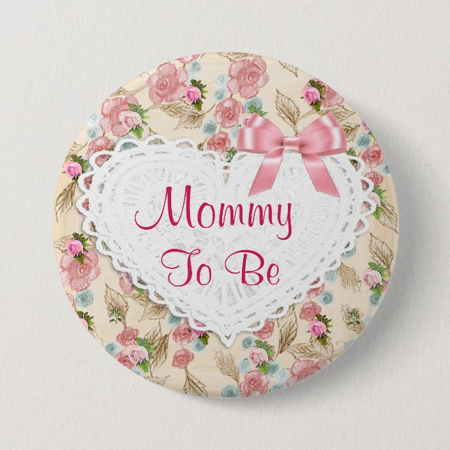 Pretty Floral Mommy to be Baby Shower button (Front)