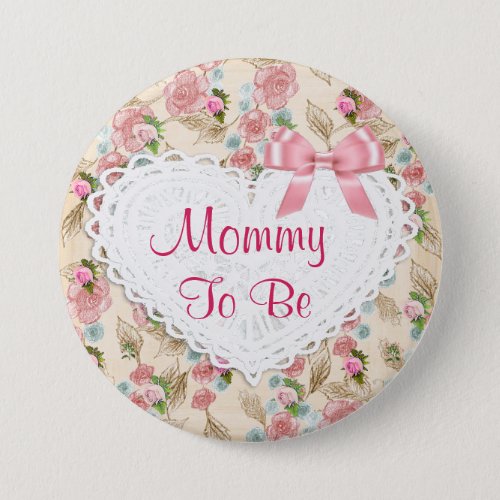 Pretty Floral Mommy to be Baby Shower button