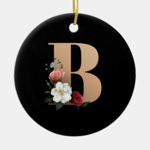 Pretty Floral Monogram B Ceramic Ornament