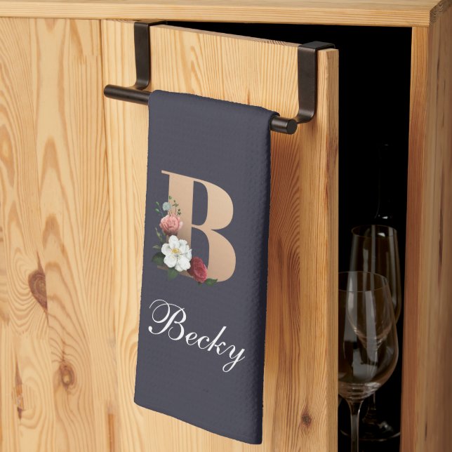 Pretty Floral Monogram B TEMPLATE Kitchen Towel (Thirds Fold)