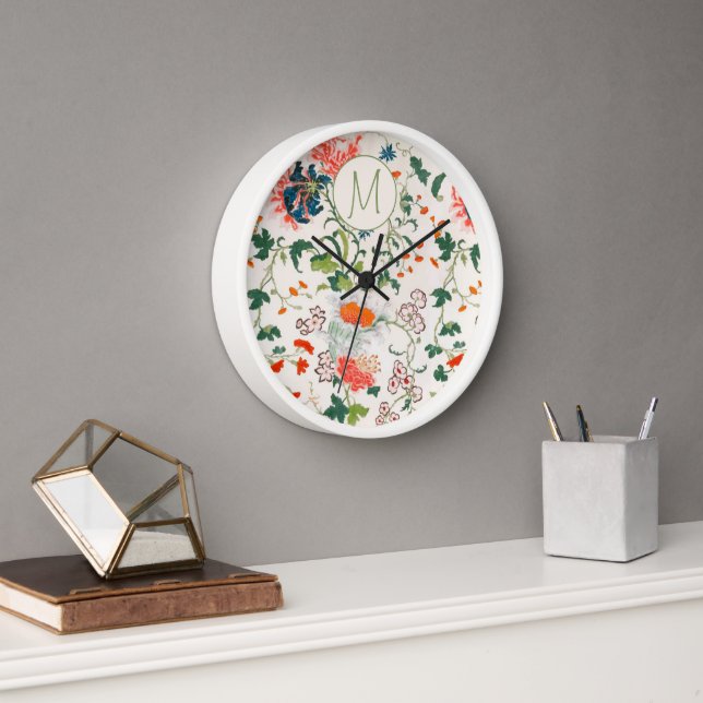 Pretty Floral Monogram Clock (Office)