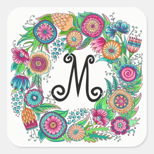 Pretty Floral Monogram Sticker